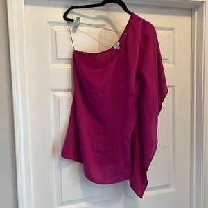 One shoulder pink silk top